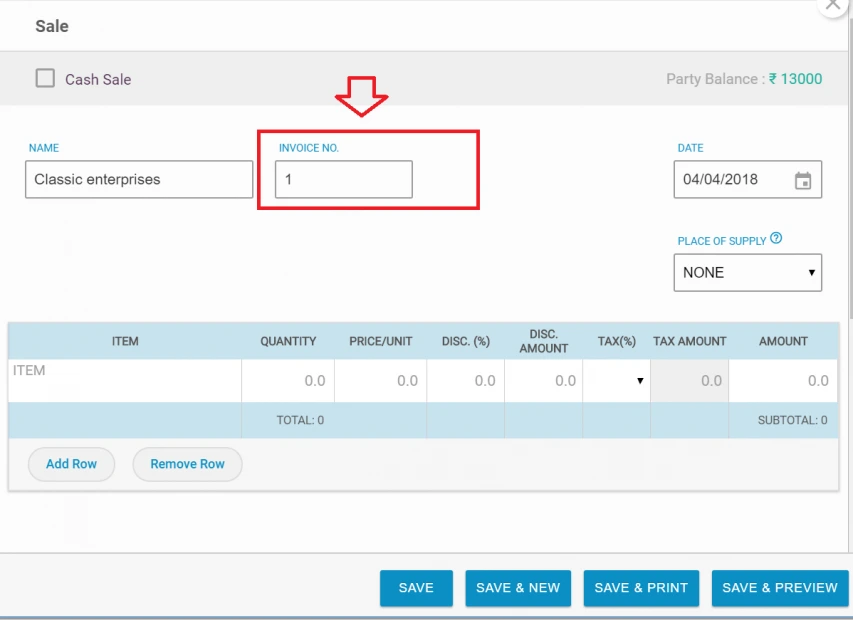 Invoice number reset to 1
