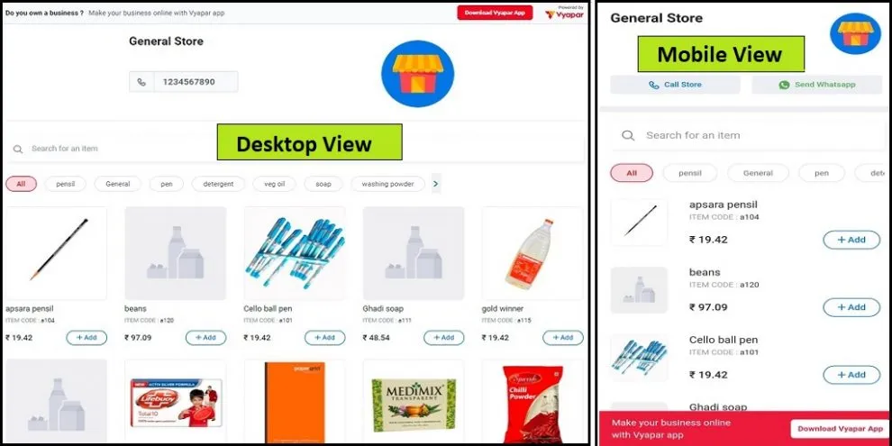 Online store view showing how the website appears to customers on desktop and mobile screens.