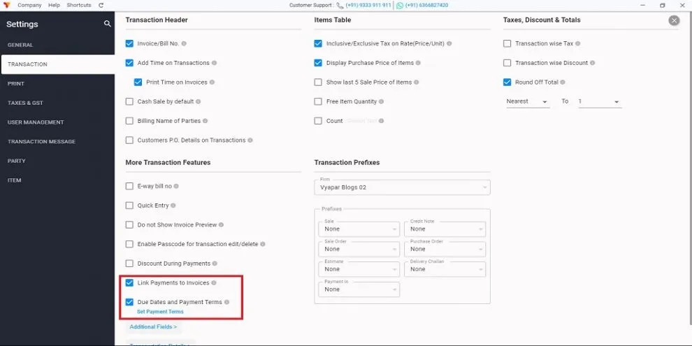 Link Payment option to select invoices for a payment receipt