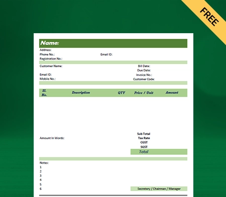 Download Professional Society Maintenance Bill Format in Excel