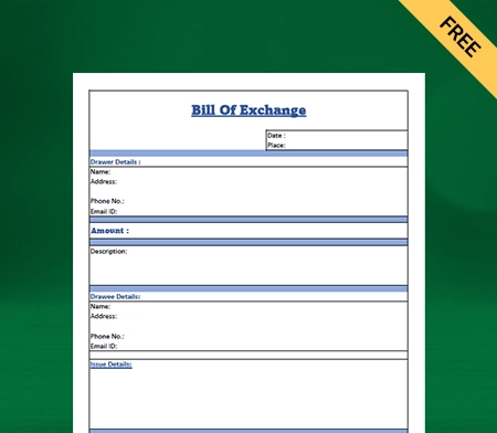 Bill of Exchange Format Download in Excel