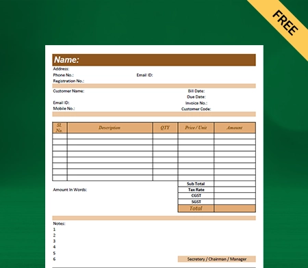 Download Free Customizable Society Maintenance Bill Format In Sheet