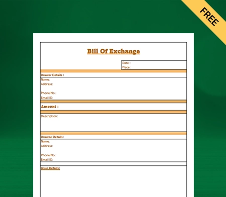 Bill of Exchange Format Excel Download