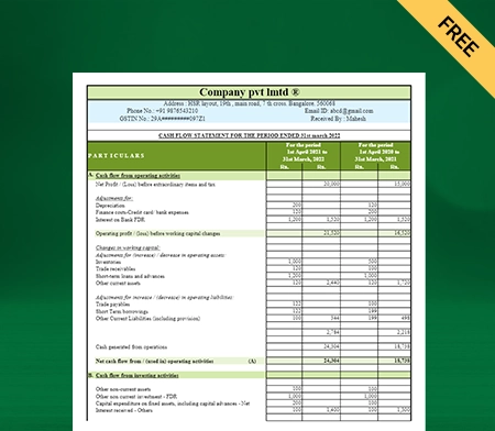 Download Free Customizable cash flow statement format in excel