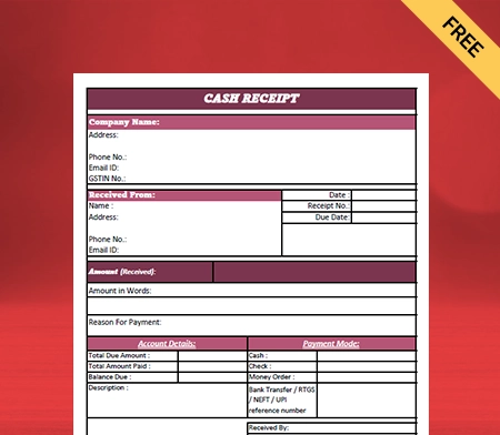 Download Easy Cash Receipt Template In PDF