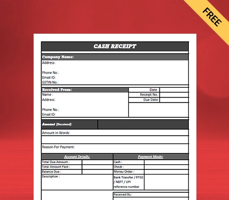 Download simple cash receipt in PDF