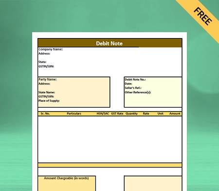 Download professional debit note format in tally format Sheet