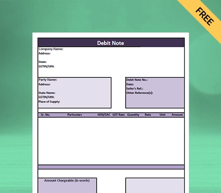 Download debit note Format in tally in Sheet