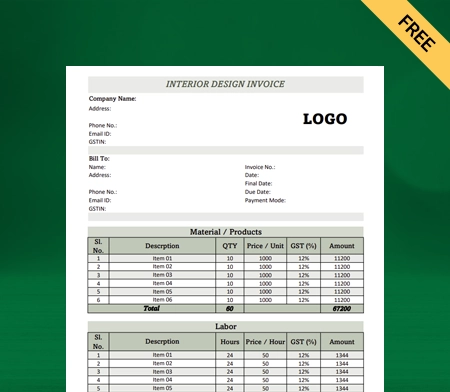 Download Professional invoice template excel