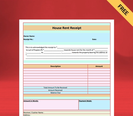 Download free Printable House Rent Receipt Format PDF
