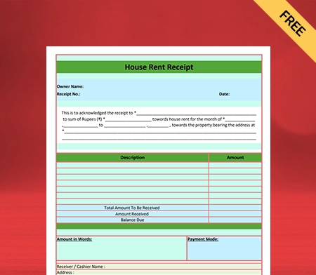 Download Best Printable House Rent Receipt Format PDF