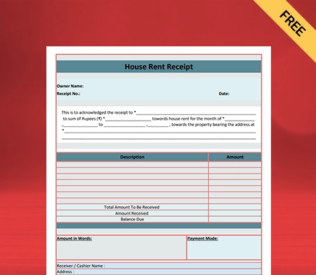 Download Customizable Printable House Rent Receipt Format PDF