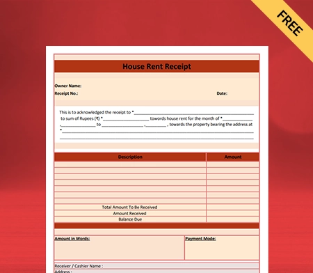 Download Easy to use Printable House Rent Receipt Format PDF