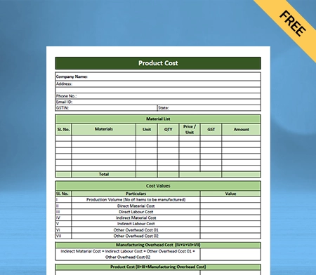 Download Product Costing Format in Docs