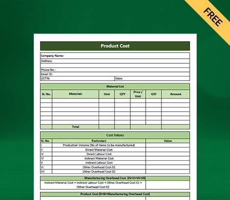 Download Product Costing Excel Format