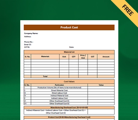 Download Free Product Costing Excel Format 