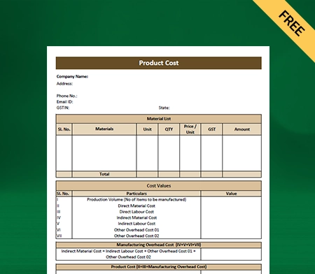 Download Best Product Costing Format in Excel