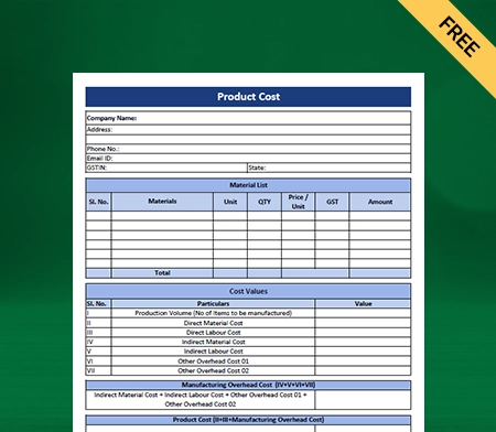 Download Customizable Product Costing Format in Excel
