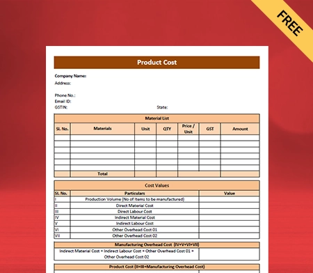 Download Free Product Costing Format in Pdf