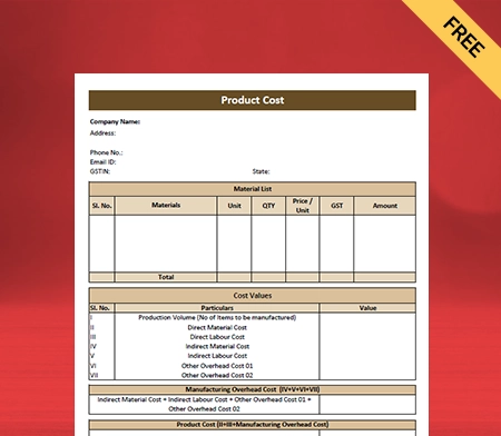 Download Best Product Costing Format in Pdf