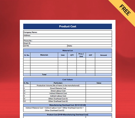 Download Customizable Product Costing Format in Pdf