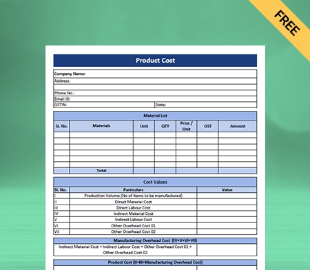 Download Product Costing Customizable Format in Sheet
