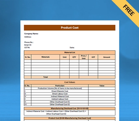 Download Formats regarding Product Costing in Word