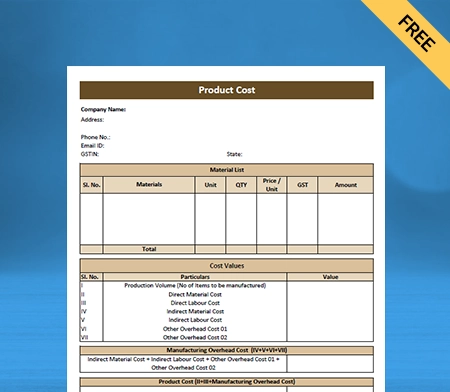 Download Product Costing Best Format in Word