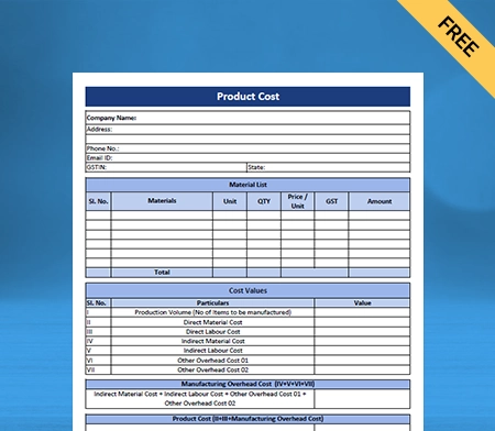 Download Product Costing Customizable Format in Word