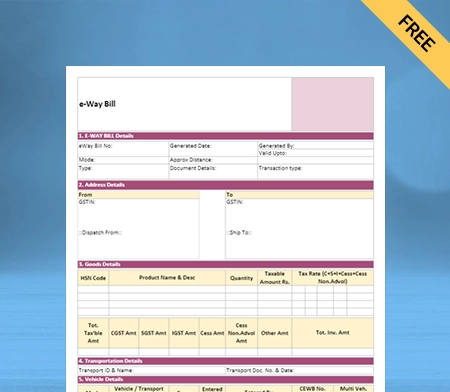 Download Format for E-way bill in Doc