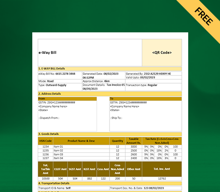 Download E-Way Bill Format In Excel