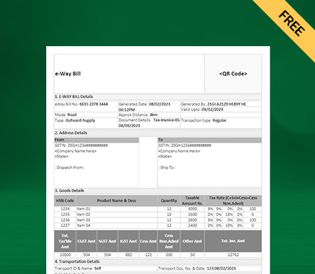 Download Free E-Way Bill Format In Excel