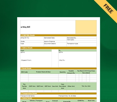 Download Professional E-way bill format in Excel