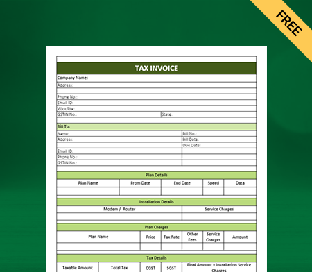 Download invoice Format in Excel