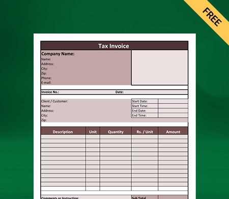 Download invoice format in excel for car rental business