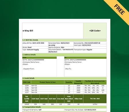 Download Professional E-Way Bill Format In Excel