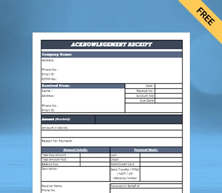 Download Free Acknowledgement Receipt Format in Doc