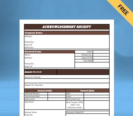 Download Professional Acknowledgement Receipt Format in Doc