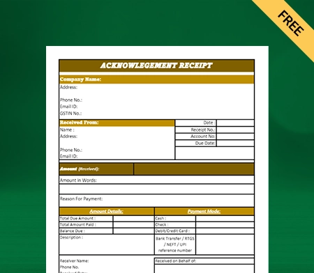 Download Acknowledgement Receipt Format in Excel