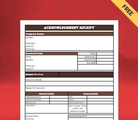 Download Customizable Acknowledgement Receipt Format in Pdf