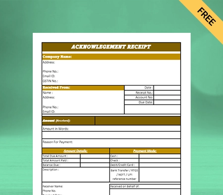 Download Acknowledgement Receipt Format in Sheet