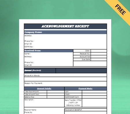Download Free Acknowledgement Receipt Format in Sheet