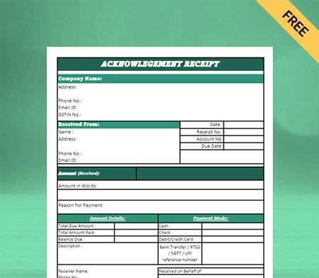 Download Best Acknowledgement Receipt Format in Sheet