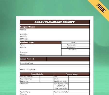 Download Customizable Acknowledgement Receipt Format in Sheet