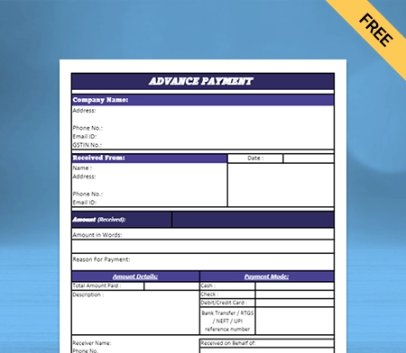 Download Customizable Advance Payment Format in Doc