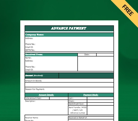 Download Advance Payment Format in Excel