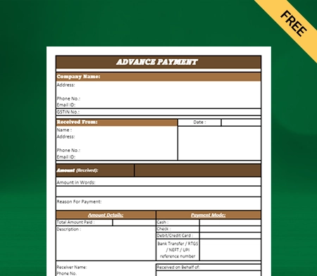 Download Best Advance Payment Format in Excel