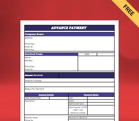 Download Professional Advance Payment Format in Pdf