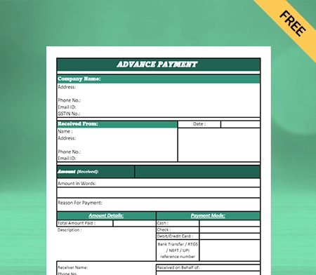 Download Advance Payment Format in Sheet