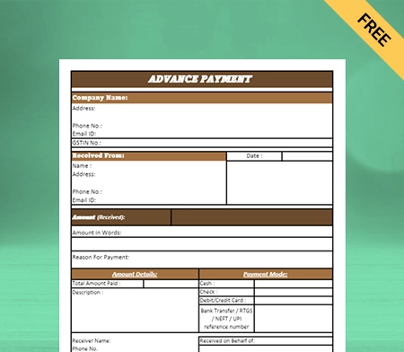 Download Best Advance Payment Format in Sheet